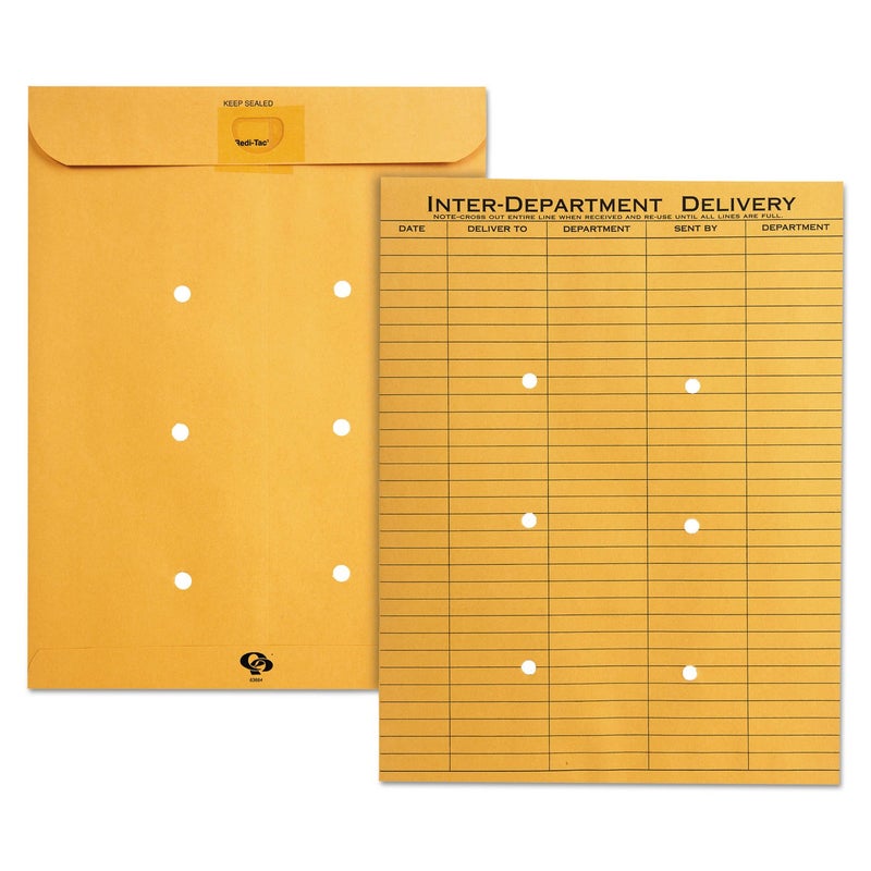 Quality Park 10 x 13 Interoffice Envelopes, with Reusable Redi-Tac Self Seal Closure, for Interoffice Mail, Heavyweight 32 lb Brown Kraft, 100 per Box - Image 1